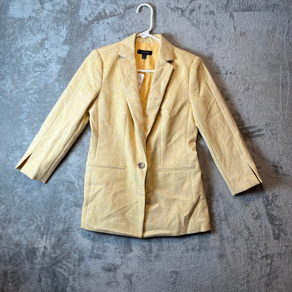 Ann Taylor Crosshatch Long Blazer Size 0 Yellow‎ New Office Work Career